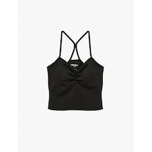 Koton Slim Fit İp Askılı Sırt Detaylı Spor Bluz Siyah 7wak30061nk