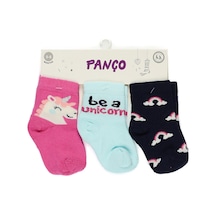 Panço Kız Bebek Unicorn Temalı 3'lü Soket Çorap Renkli 2212GB11030