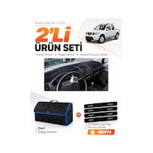 E-biz Nissan Navara 2005-2015 Uyumlu Torpido Örtüsü + Deri Bagaj Çantası Seti - Siyah-mavi - Nı009