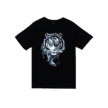 Stoned&Fame Kaplan Baskılı Unisex %100 Pamuk Siyah T-shirt SIYAH