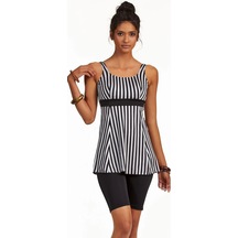 Argento 0551-9130 Kadın Çizgili Yarı Kapalı Taytlı Tankini Siyah