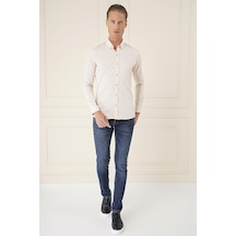 Efor Slim Fit Düğmeli Yaka Esnek Pamuk Klasik Bej Gömlek Gk 727 Bej