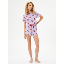 Koton Pijama Takımı Kısa Kollu Şortlu Pamuklu Baskılı Lila 4slk40005mk 4SLK40005MK360 Lila