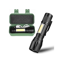 Ultra Güçlü Usb Şarjlı El Feneri Kutulu Kamp Feneri Avcılık Fener N11.6261 Siyah