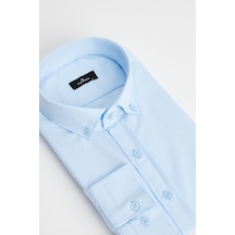 Tudors Erkek Slim Fit Dar Kesim Pamuklu Kolay Ütü Mavi Düğmeli Yaka Gömlek-31590 Mavi