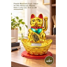 1 Adet Pati Salayan Şans Kedisi Plastik Masaüstü Figür, Dekor Ve Ofis Aksesuarı, Maneki Neko Lucky Cat, 14 X 12 Cm