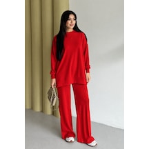 Feela Moda Kadın Oysh Modal Oversize Tesettür Tunik Takım 2020 Kırmızı