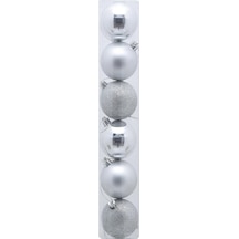 Yılbaşı Ağacı Süsleri 4 Cm Gümüş Top Süs 6 Lı Paket Gümüş Yeni Yıl Süsleri