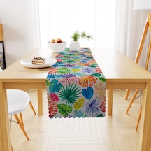 Tropikal Yaprak Desenli Siyah Beyaz Dijital Baskılı Petek Dokuma Runner 40x140