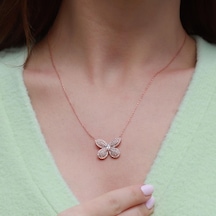 Kelebek Model Beyaz Zirkon Taşlı Rose Gold Kaplama Gümüş Kolye Gümüş