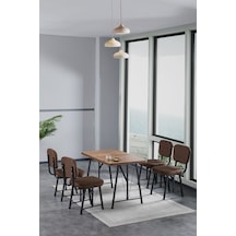 Hayat 70x110cm Sabit Atlantik Mutfak Masası, Mutfak Masası Takımı, Yemek Masası, 4 Kahve Sandalye Kahverengi