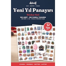 Yeni Yıl Panayırı Sticker Seti 100 Adet - Işıltılı Dükkanlar Karlı Sokaklar Renkli Ajanda Çıkartma Çok Renkli