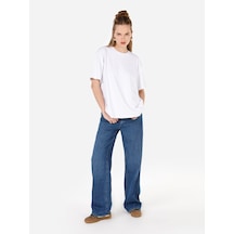 Colins 970 Berry Regular Fit Yüksek Bel Geniş Paça Jean Mavi Kadın Pantolon Denim
