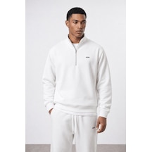 Erkek Respire Basic Half Zip Oversize Sweatshirt Ekru