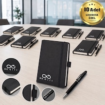 Logonuza Özel 10 Adet 923-914 9 X 14 Termo Deri Defter Ve Touch Pen Kurumsal Hediye Seti Siyah
