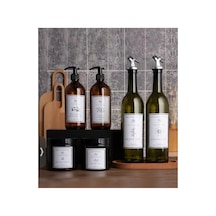 7 Parça Set Standlı 2 Li Amber Cam 750 Ml Yağlık Ve 2 Li Amber 500 Ml Cam Sabunluk Ve Pamukluk Set Kahverengi Kahverengi