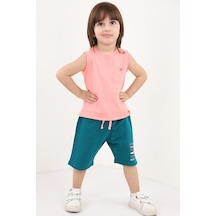 Toontoy Kids Toontoy Erkek Çocuk 2'li Takım Baskılı Bisiklet Yaka Tişört & Beli Lastikli Şort Somon