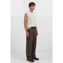 Antioch Relax Fit Dokulu Erkek Kolsuz T-shirt Ekru