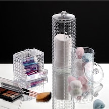 3 Lü Makyaj Organizer Pamukluk Kristal Diomand Set Plastik Beyaz Diğer
