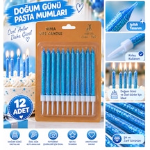 Mavi Simli Doğum Günü Pasta Mumları 12'li Paket Tüm Yaşlar