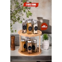 360 Dönen Bambu 2 Katlı Baharatlık Düzenleyici , Sunumluk, Organizer, Katlı Stant Diğer