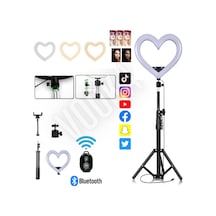 Tripod Kalp 10 Inç Heart Light 5500k Youtuber Led Işıklı 2.1 Metre Kumandalı Tripod Selfie Makyaj