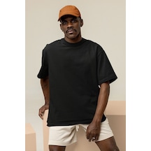 Düz Basic Oversize Tişört, Unisex Baskısız Tişört Siyah