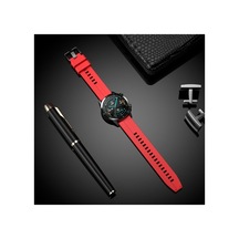 Huawei Watch Gt Runner Uyumlu 22mm Desenli Spor Line Design Silikon Kordon, Kırmızı Açık Kahverengi