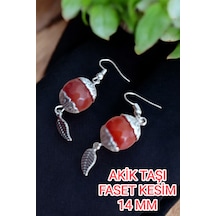 Kırmızı Akik Küpe 14 Mm Faset Elmas Kesim Akik Taşı Küpe 2 Adet 1 Takım Doğal Taş Küpe Kırmızı Kırmızı