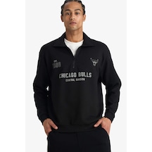 Defacto Nba Chicago Bulls Relax Fit Polo Yaka Jakarlı Sweatshirt F5859ax25wnbk81 Siyah-bk81