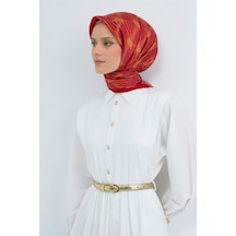 Armine Sura Saf İpek Eşarp 9533 - 53 Kırmızı Pembe Çizgi Desen Kırmızı