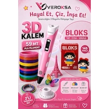 Pembe 3d Kalem Ve 145 Parça Blok Seti Yaratıcılığını 3 Boyutlu Dünyaya Taşı