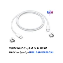 Tablet Apple Uyumlu iPad Pro 12.9inç 3. 4. 5. 6. Nesil Şarj Kablosu Type-c 60w
