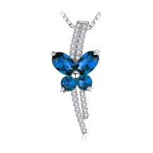 Brezza Lusso Jewelry Safir Taşlı Işıltılı Diamond Fiyonk Kelebek Kadın Gümüş Kolye 45 CM 45 CM