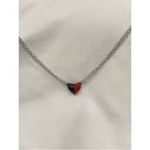 Kırmızı Siyahlı Mıknatıslı Kalp Çift Kolyesi Unisex 2 Li Anlamlı Tasarım Çok renkli