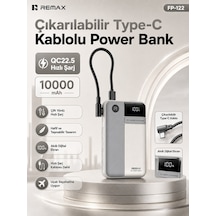 Remax Range 10000mah 22.5w Çıkarılabilir Type-c Kablolu Taşınabilir Şarj Cihazı Powerbank Fp-122 Gri