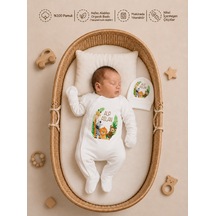 Pia Baby İsimli Erkek Bebek Tulum %100 Pamuk İsme Özel Organik Baskılı Bebek Tulumu 2006tyx Ekru