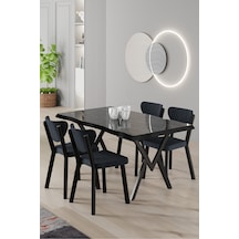 Canisa Akort Serisi Mdf Sabit 80x130 Siyah Mermer Desen Mutfak Masası Takımı 4 Antrasit Sandalye Masa Siyah Mermer Antrasit Sandalye