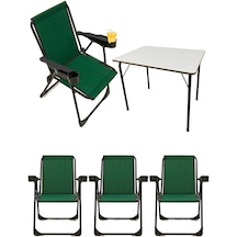 Silva 4 Adet Kamp Sandalyesi Bardaklıklı Lüks Yeşil + MDF Masa