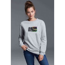 Pink Floyd Metal Rock Music Müzik Baskılı Gri Kadın Sweatshirt