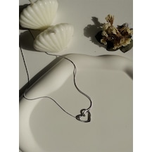 Çelik Kalp Figürlü Basic Kadın Kolye Gümüş Love Harmony - Silver Sevgililer Günü Hediyesi Gümüş
