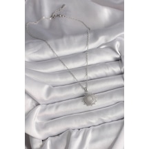 Forwhat Zarif Kadın İçin Silver Çelik Zincir Beyaz Mineli Güneş Kolye Metalik