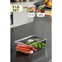 Buzdolabı Dolapiçi Düzenleyici Organizer Kapaklı 3'lü Set Midi Şeffaf