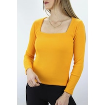 Saklımoda Kare Yaka Bluz Hardal - 121.345 Çok Renkli