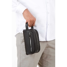 Vıatox Np- 2213 Mini Erkek Vegan Deri Portföy Clutch Traş Kozmetik Bakım Ve Günlük El Çantası Siyah