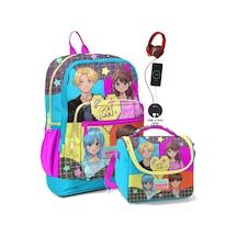 Coral High Okul Çantası Ve Beslenme Çanta Seti - Usb Soketli Mavi Pembe Anime Kız Çocuk