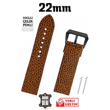 22mm Kahverengi Leopar Desenli Spor Hakiki Deri Saat Kordonu Kayış Akıllı Pimli Gümüş Toka Siyah