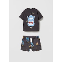 Erkek Çocuk Alaadin Ve Mickey Baskılı Pamuk Şortlu Takım Füme