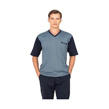 Pierre Cardin 6134 Erkek Kısa Kollu V Yaka 3'lü Jakarlı Pijama Takımı-mavi