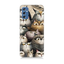 Samsung Galaxy M52 Uyumlu Meraklı Gözlü Kediler Desenli Silikon Kılıf Çok Renkli